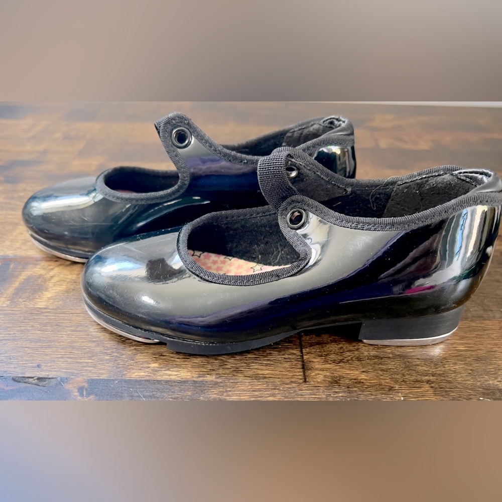 Black Patent CAPEZIO Tap Shoes Size 10M Tele Tone Tap N625C Elastic No Laces